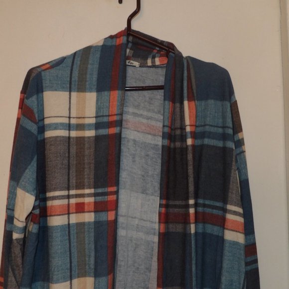 Egy Multi Colored Plaid Cardigan With Elbow Patches Sz 1XL - Picture 2 of 7